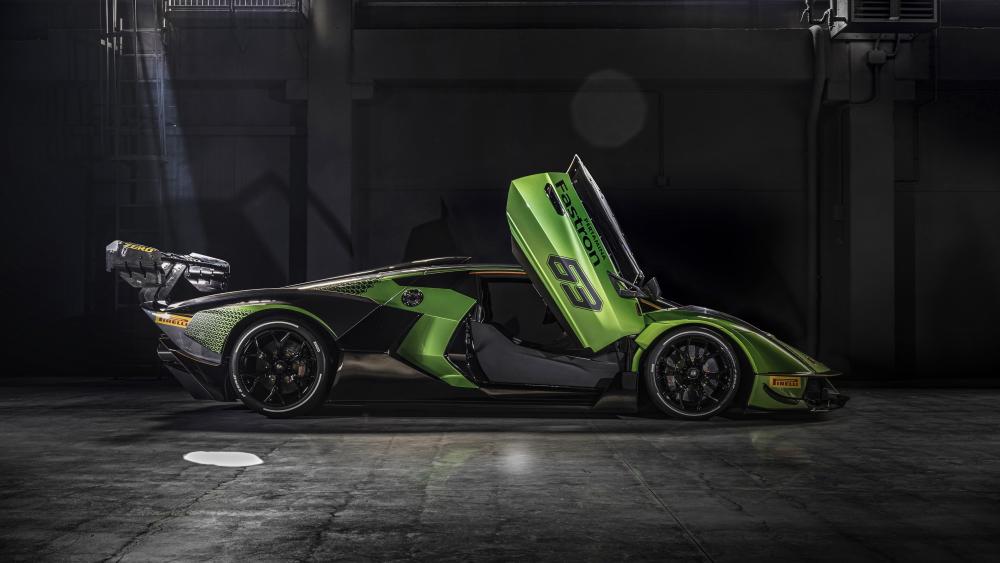Lamborghini Essenza SCV12 Side Profile in Neon Green 4K wallpaper