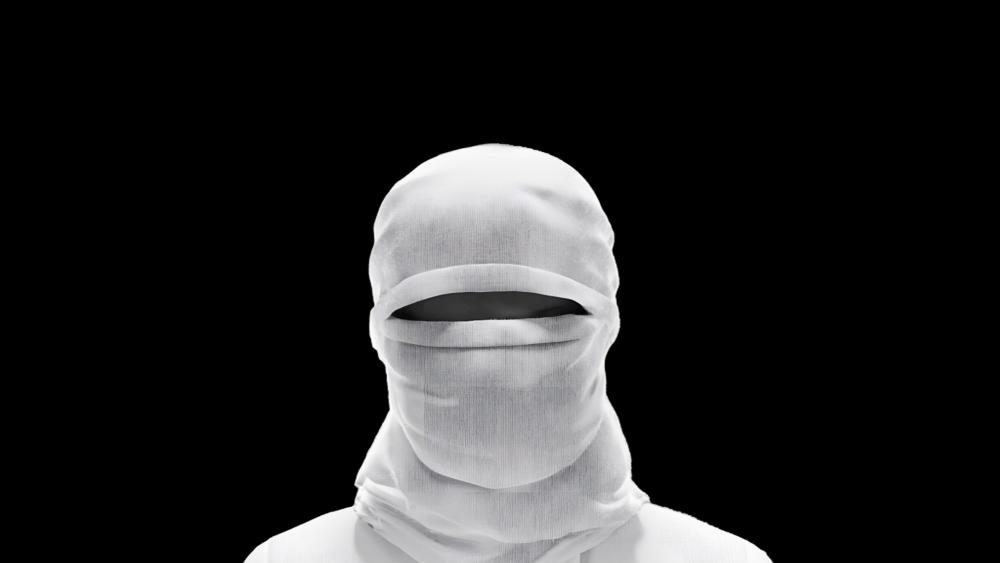Silent Monochrome Balaclava Portrait on Deep Black wallpaper
