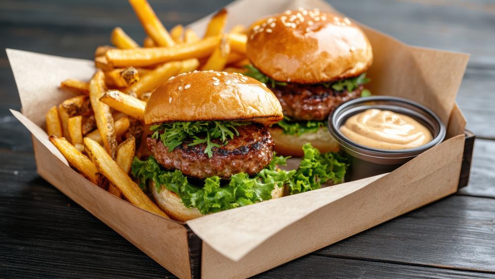 Gourmet Burgers and Golden Fries Feast in Crisp 5K Detail wallpaper