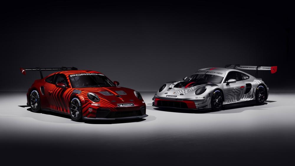 Porsche 911 Race Pair in Studio Shadowed 4K Glory wallpaper