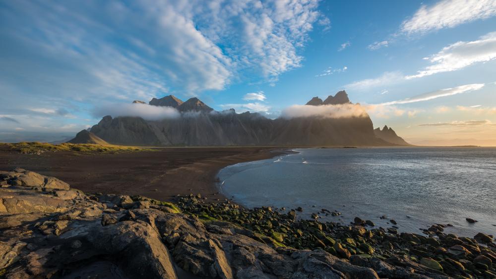 Morning Light Over Vestrahorn Peaks at Stokksnes Iceland wallpaper