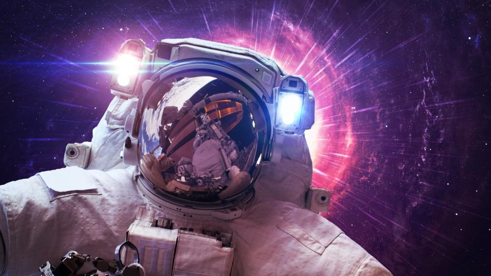 Astronaut Adrift in a Neon Rift Beyond the Stars wallpaper