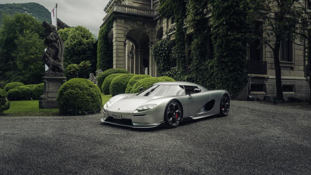 Koenigsegg CC850 Silver Hypercar at an Elegant European Villa wallpaper