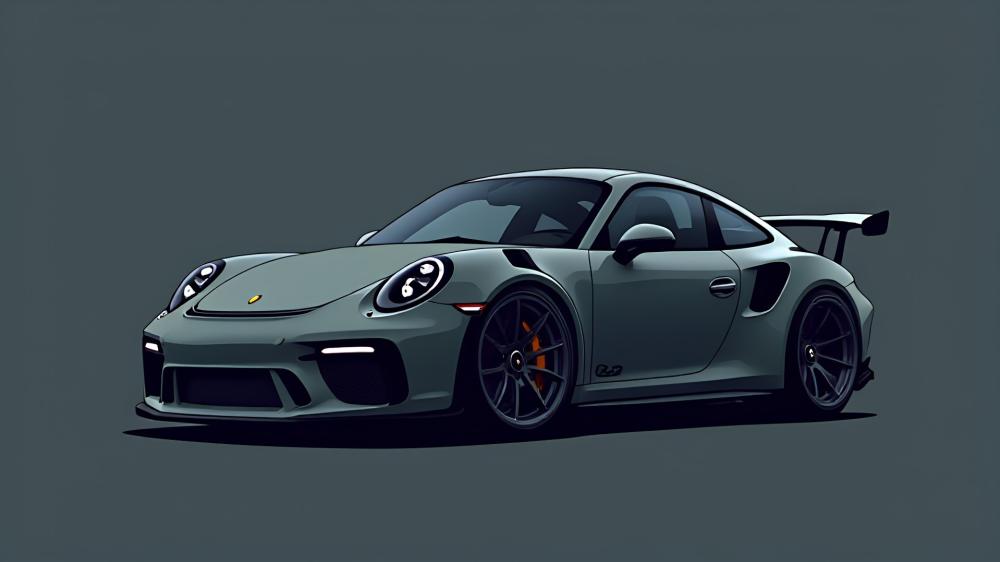 Grey Porsche 911 GT3 RS Minimalist AI Art Wallpaper wallpaper