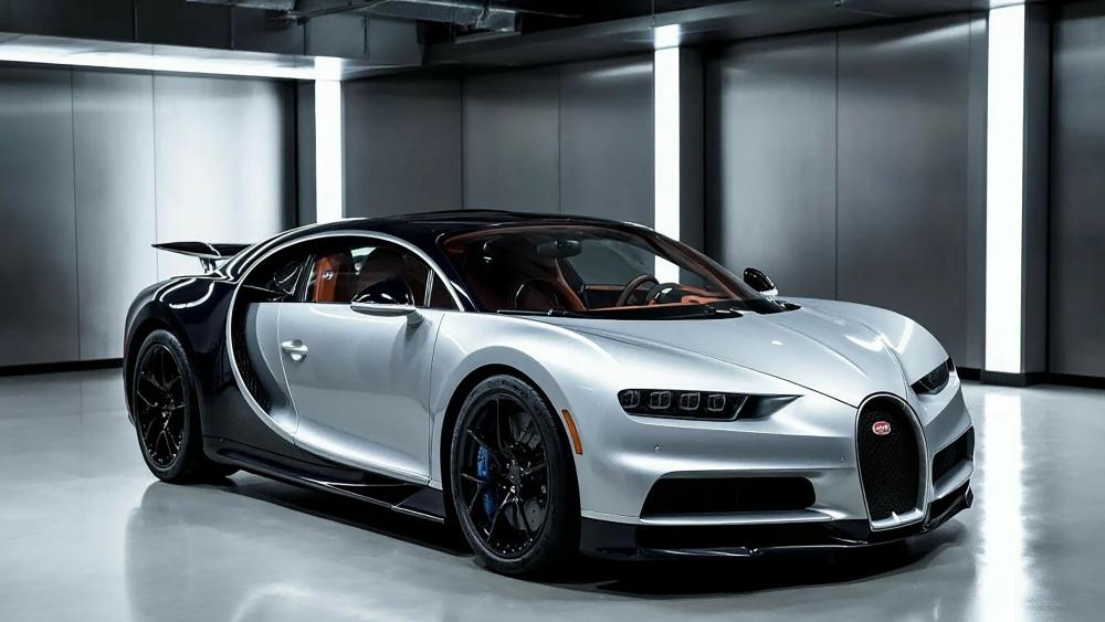 Bugatti Chiron Hypercar in a Sleek Modern Studio 4K Wallpaper wallpaper
