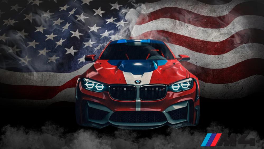Patriotic BMW M4 Power Under the American Flag wallpaper