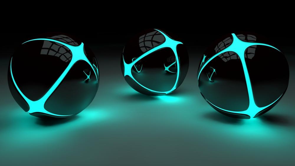 Neon Glow Spheres Floating in Dark Minimal Space wallpaper