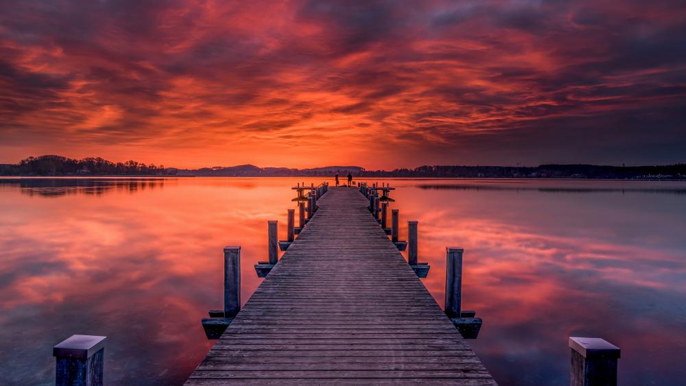 Burning Sunset Over Wörthsee Pier Tranquil 4K Lake Wallpaper wallpaper