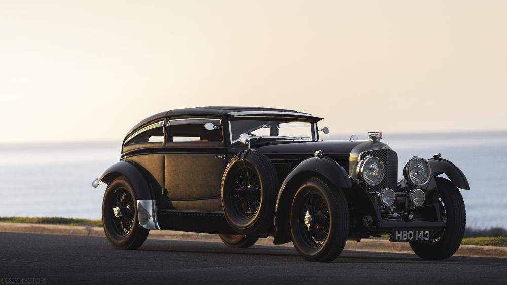 Bentley Speed Six Blue Train Vintage Coupe by the Seaside Road wallpaper