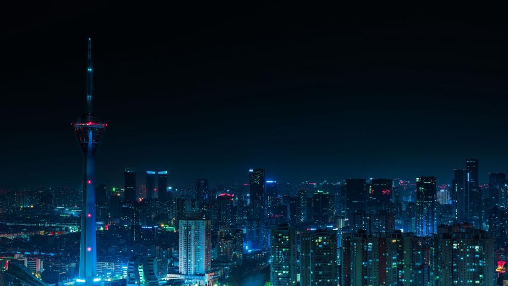 Midnight Skyline Glow Over Chengdu Sichuan Metropolis in 4K wallpaper