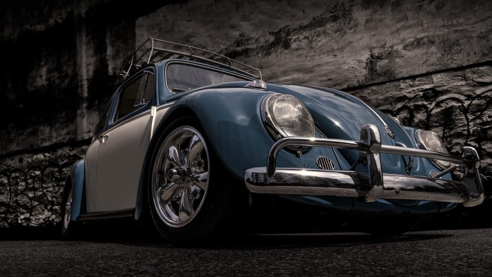 Low Angle Volkswagen Beetle Classic in Moody Urban Shadows wallpaper