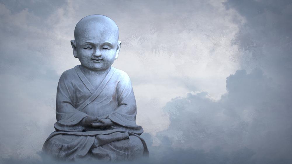 Silent Stone Guru Meditating Above the Clouds in 4K Fantasy wallpaper