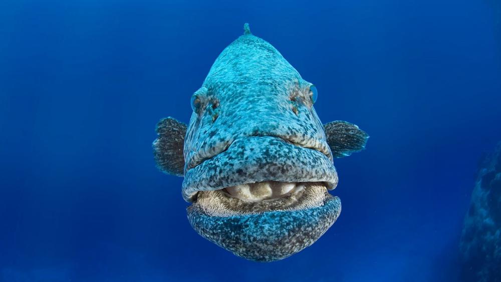 Majestic Potato Grouper Portrait in Crystal Blue Underwater wallpaper