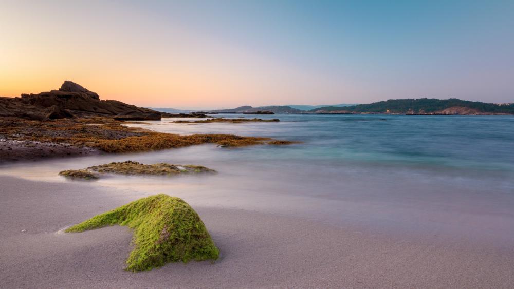 Shoreline at Ría de Aldán Spain in 5K wallpaper