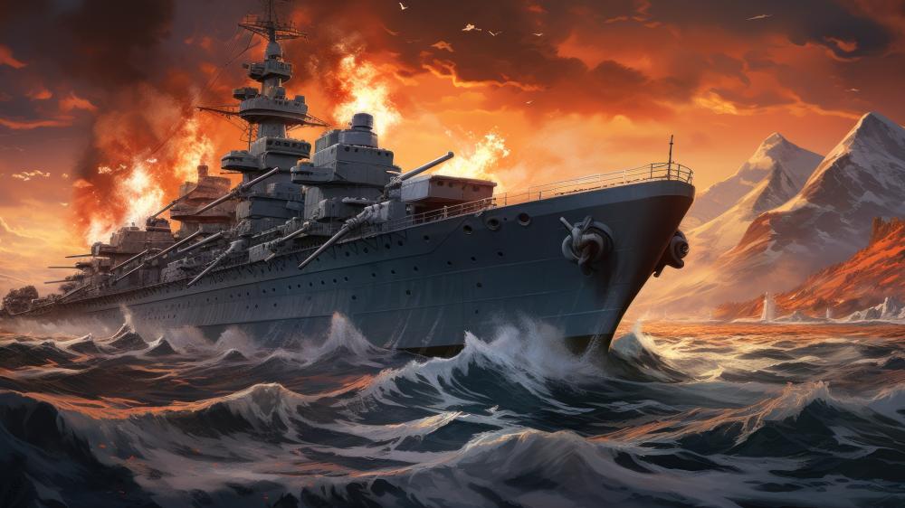 Stormfire Command Ship Cutting Through a Crimson Sea wallpaper