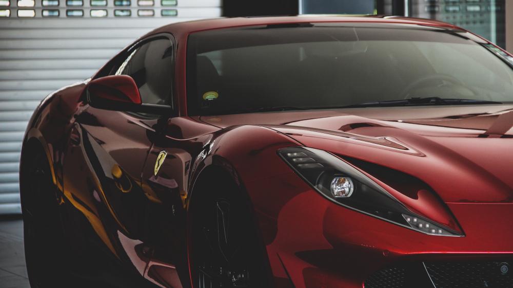 Crimson Ferrari 812 Superfast Close Up in Sleek 5K Detail wallpaper