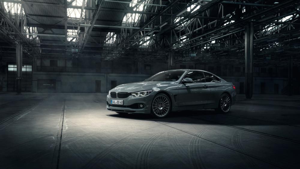 Alpina B4 S Bi Turbo Coupe in Moody Industrial Hangar 4K wallpaper