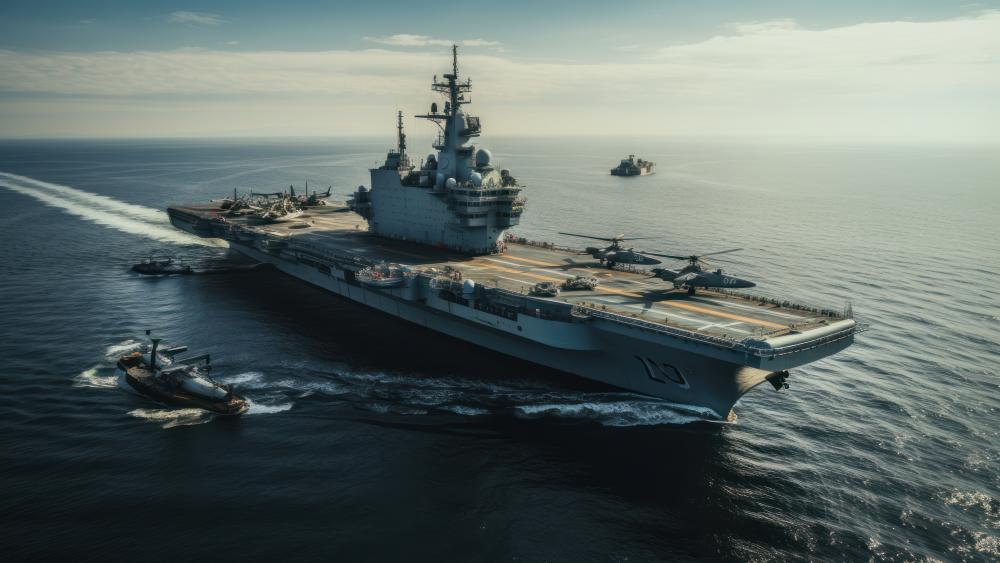 Mighty Naval Assault Ship Cutting Through Calm Open Seas wallpaper