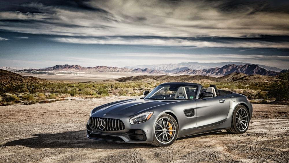 Mercedes AMG GT C Roadster Under Dramatic Desert Skies wallpaper