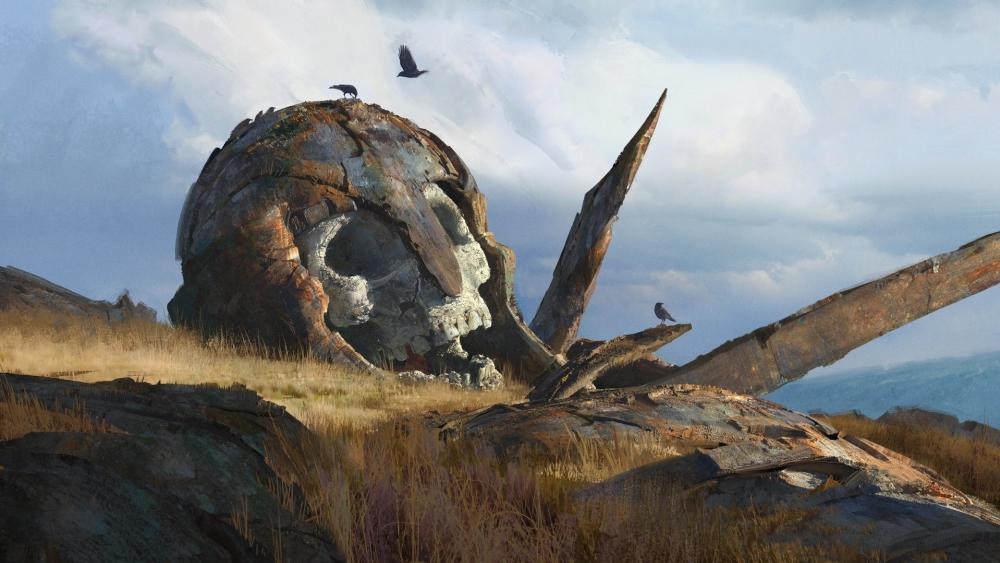 Ruins of the Fallen Giant Knight in a Silent Fantasy Wasteland wallpaper