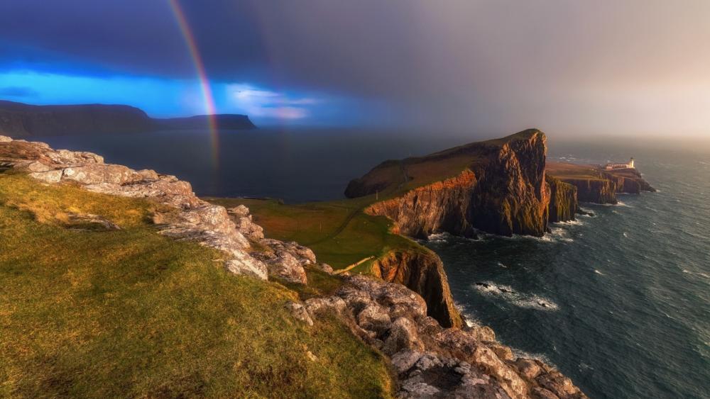 Rainbow Over Neist Point Cliffs on the Isle of Skye wallpaper