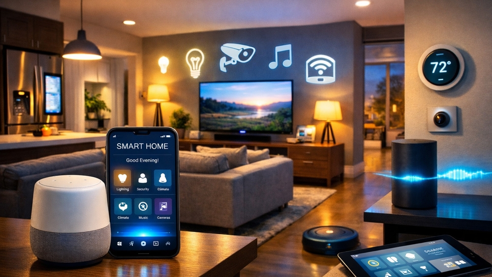 Connected Living Room Smart Home Control Hub Wallpaper wallpaper