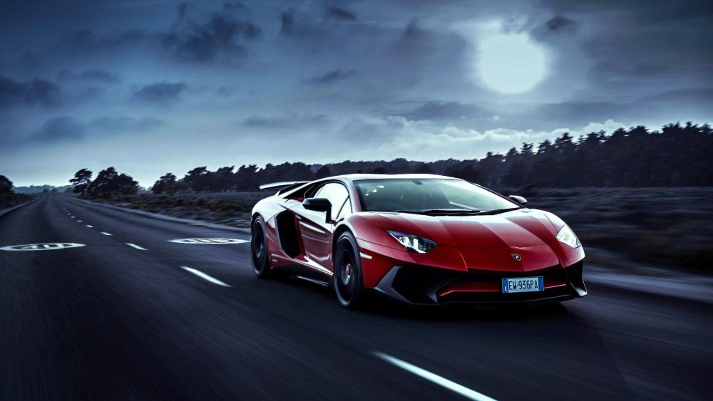 Midnight Sprint Lamborghini Aventador on an Open Highway wallpaper