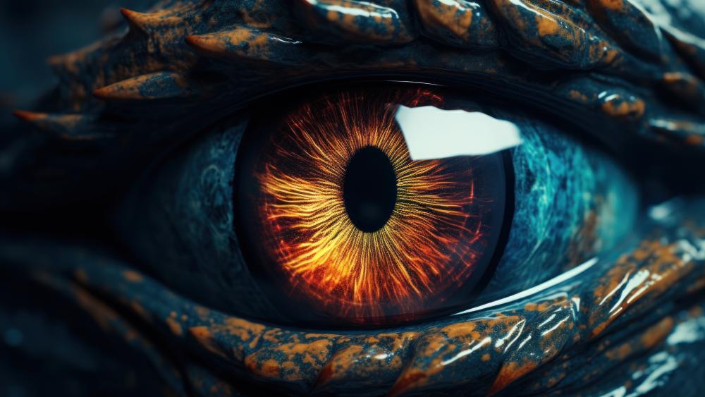 Infernal Dragon Eye Close Up in Crystal Blue Scales wallpaper