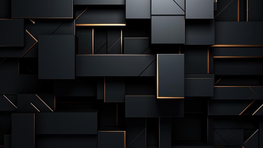 Midnight Geometric Panels in Matte Black and Soft Copper Glow wallpaper