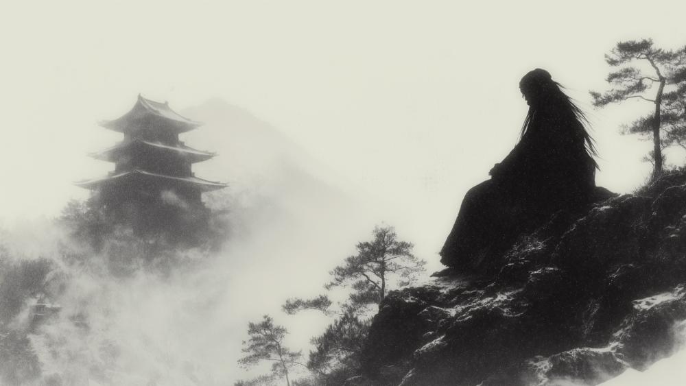 Silent Ronin Above the Misty Pagoda wallpaper