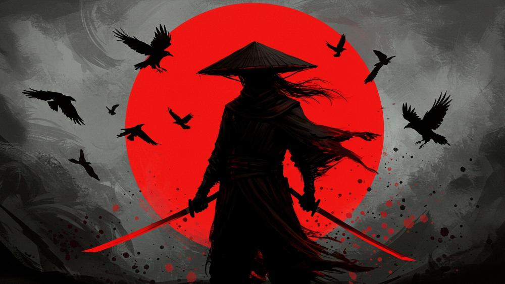 Kasa Ronin Silhouette Before the Crimson Sun wallpaper