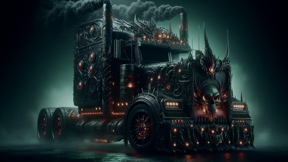 Demonic Iron Monster Truck Ruling the Night Highway wallpaper