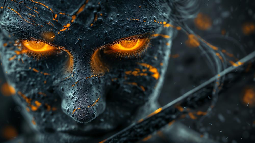 Ember Eyed Demon Stare in Shadowed Ashen Night wallpaper