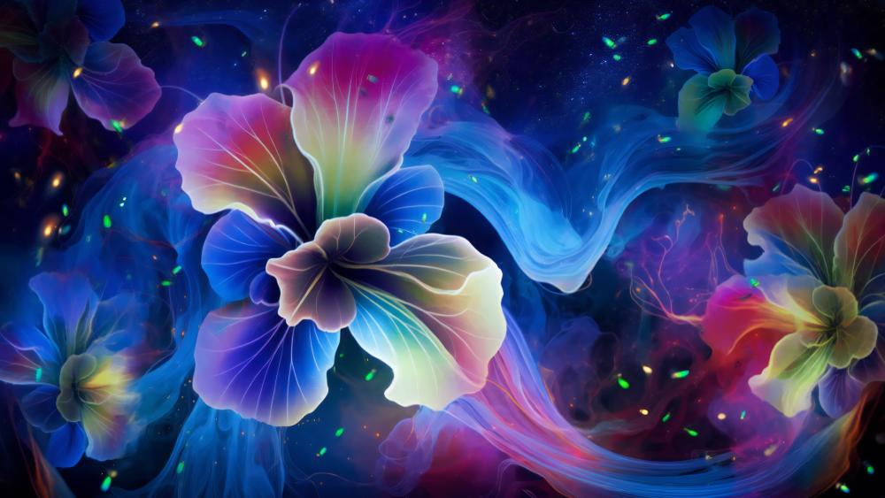 Midnight Flower Nebula Glow in Abstract Cosmic Bloom wallpaper