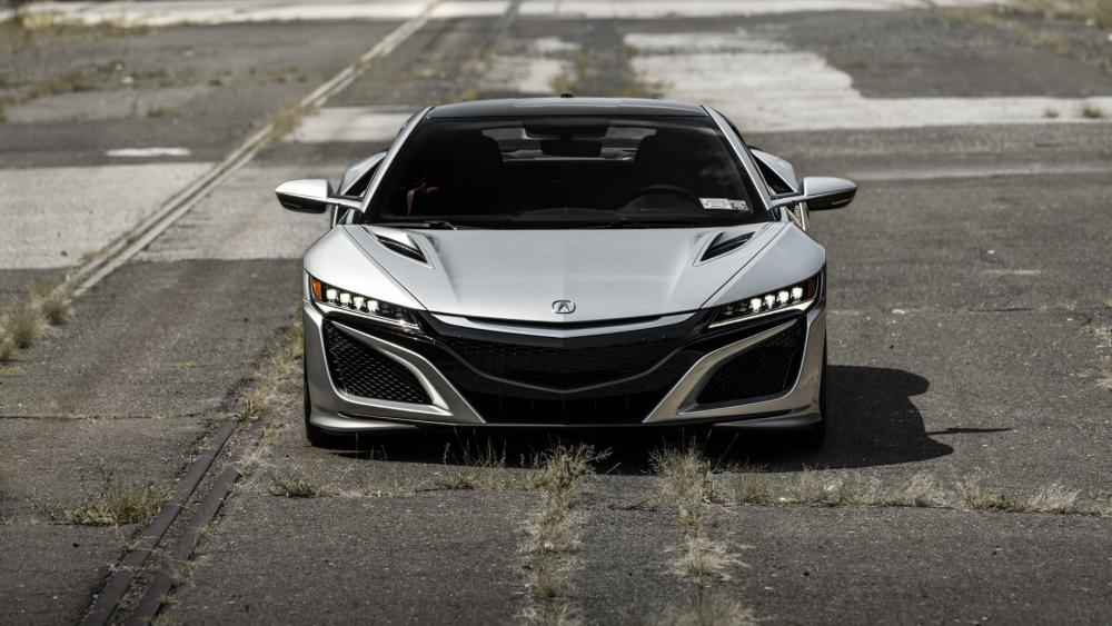 Silver Acura NSX Front View on Weathered Tarmac wallpaper