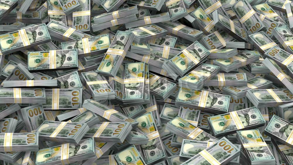 Abstract Ocean of Hundred Dollar Bundles in Endless Currency Flow wallpaper