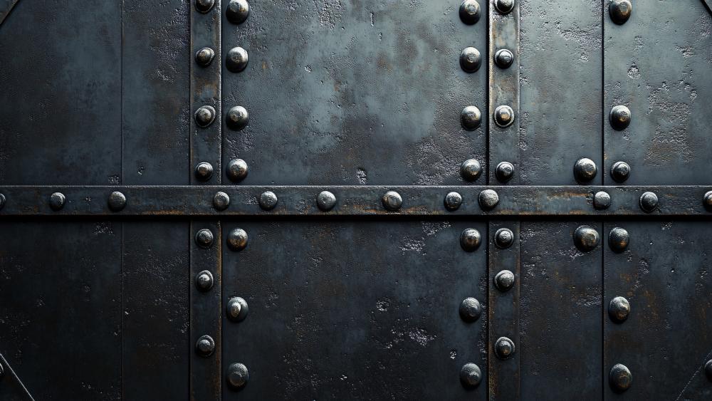 Riveted Silver Steel Grid with Subtle Rust Patina wallpaper