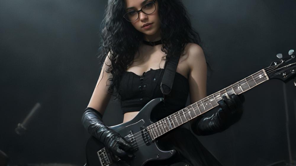 Midnight Riffs Electric Guitarist in Dark Stage Glow wallpaper