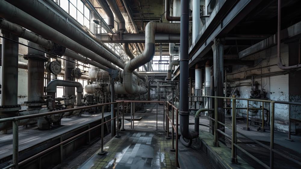 Abandoned Industrial Pipeline Corridor in Ultra Detailed 5K AI Art wallpaper