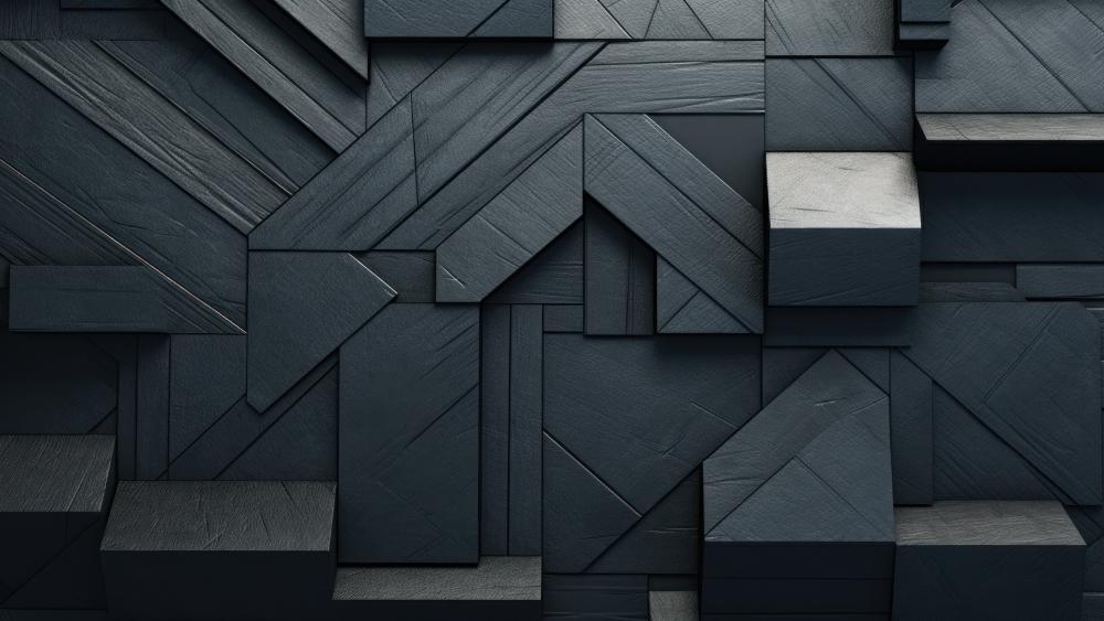 Midnight Geometric Blocks in Matte Wood and Stone Texture wallpaper