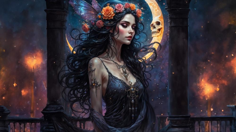 Crescent Queen of Night Roses and Whispering Myth wallpaper