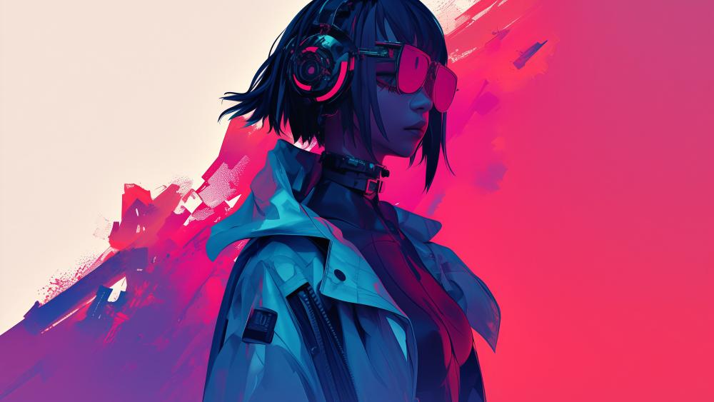 Neon Pink Cyberpunk Anime Girl in Futuristic Silence wallpaper