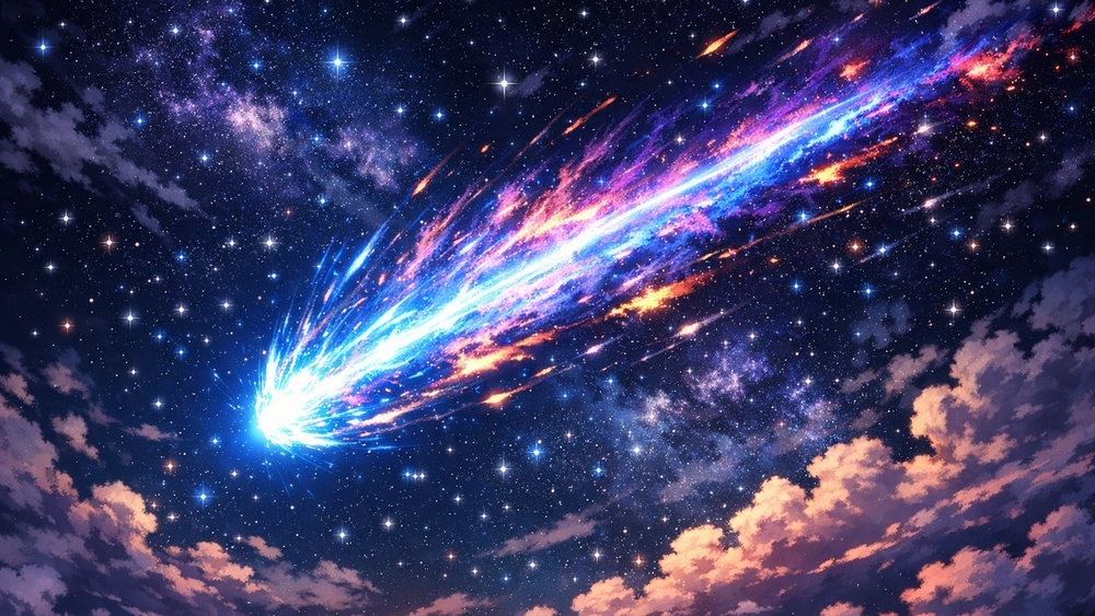 Celestial Comet Blaze Across a Starry Anime Night Sky wallpaper