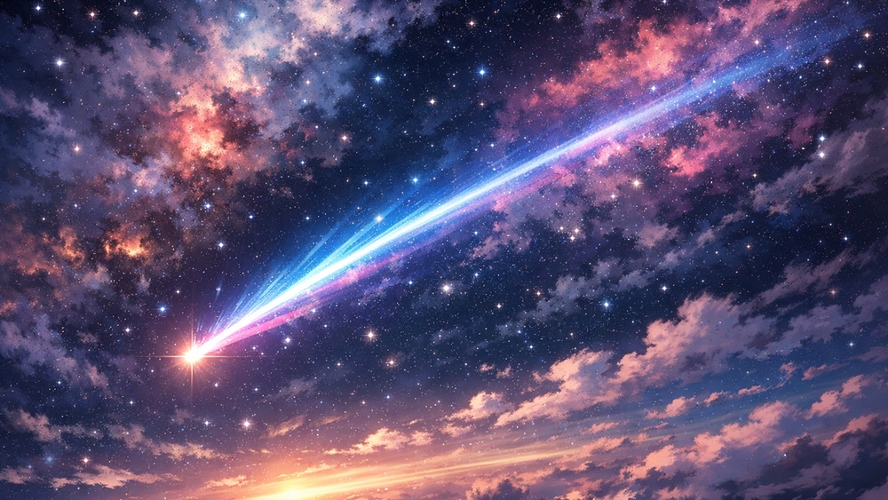 Celestial Comet Trail Across a Dreamy Anime Night Sky wallpaper