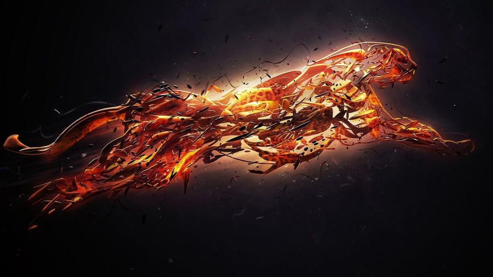 Blazing Digital Cheetah Surge Through Abstract Night wallpaper