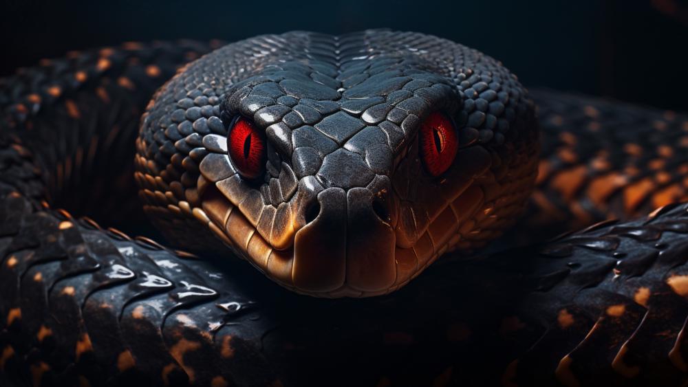 Crimson Eyed Serpent Close Up in Dark 4K AI Art wallpaper