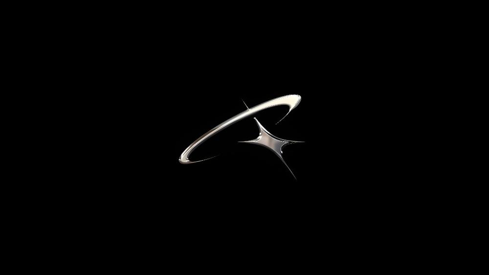 Chrome Orbit Star Emblem on Infinite Black Minimalist Space wallpaper