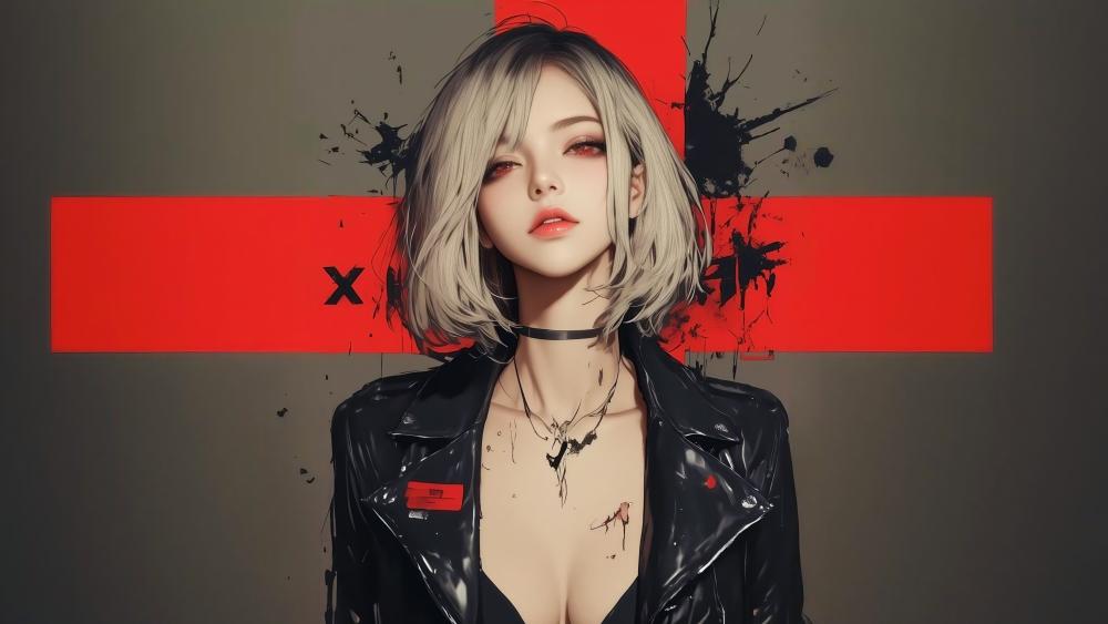 Crimson Cross Gothic Blonde With Red Eyes Anime Aesthetic 4K wallpaper