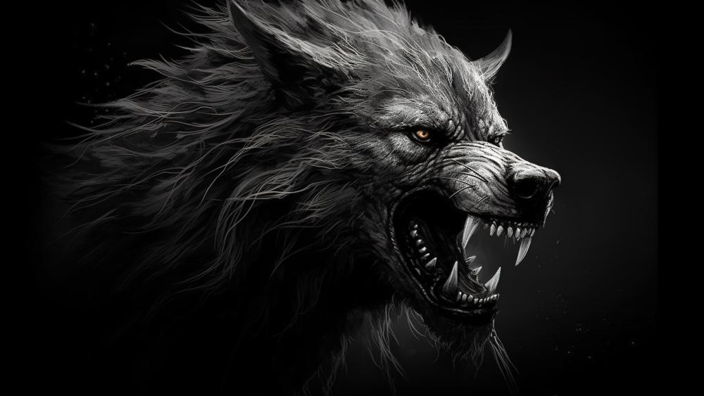 Moonlit Fury Shadowed Werewolf Portrait in 5K wallpaper