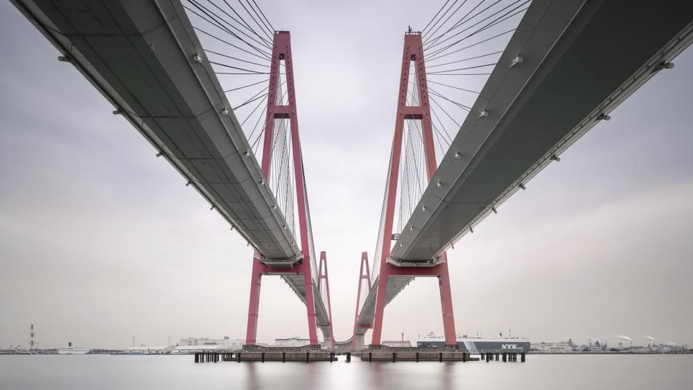 Under the Meiko Nishi Bridge Symmetry in Aichi Japan wallpaper